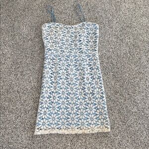 Blue and White Lace Spaghetti Strap Dress